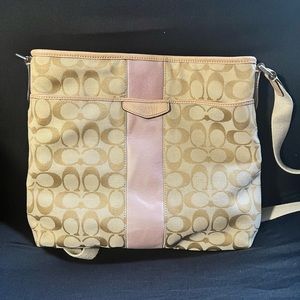 Coach Crossbody W/light Pink Stripe Signature Canvas